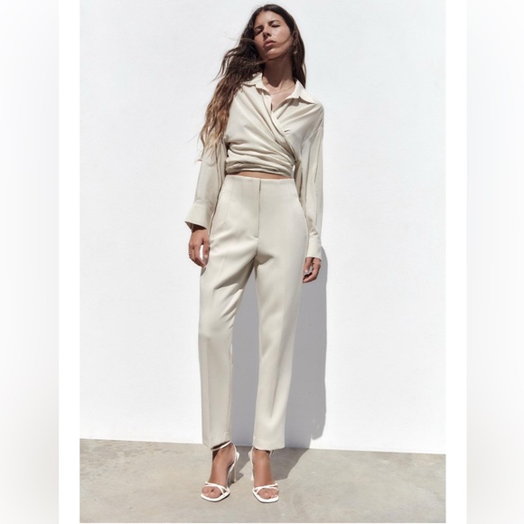 Zara Pants - NWT Zara Beige / Tan High Waisted Pants - Viral Workwear - XS